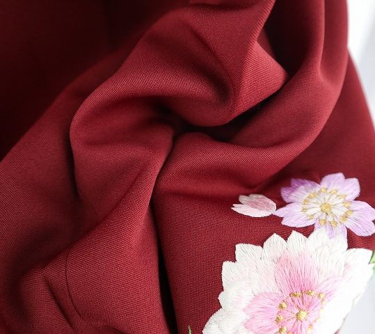 卒業式袴単品レンタル[刺繍]エンジに桜刺繍[身長151-155cm]No.575